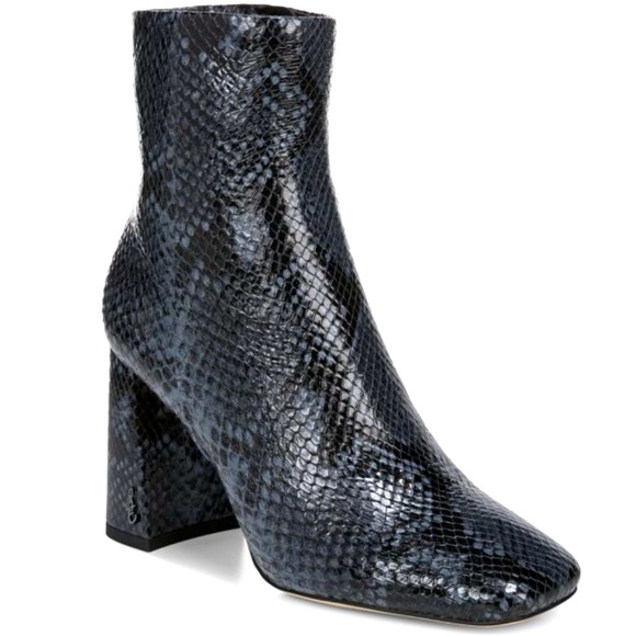 Sam Edelman Shoes - Sam Edelman Leather Codie Snakeskin Embossed Women Block Heel Square-Toe Boots 7
